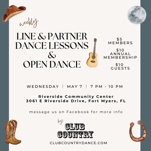 Event: Weekly line & partner dance lessons & open dance	