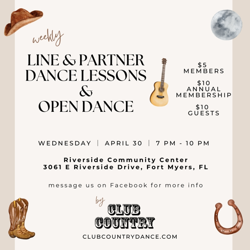 Event: Weekly line & partner dance lessons & open dance	